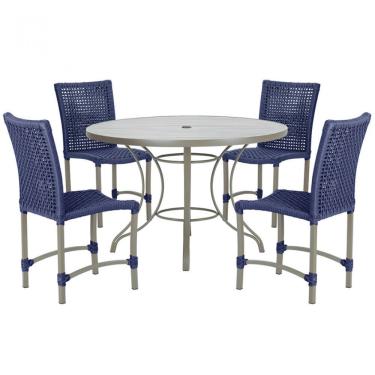 Imagem de Mesa Ascoli 4 Cadeiras Cannes De Alumínio Fendi Trama Azul