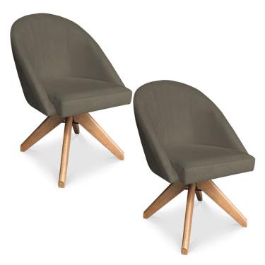 Imagem de Kit 02 Poltronas Cadeira Giratória Bela Suede Marrom Rato Base De Madeira - Pallazio