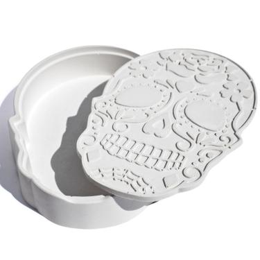 Imagem de Porta Objetos Decorativo Caveira 17cm Em Cimento Artesanal Branco