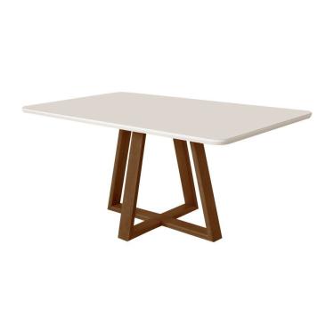 Imagem de Mesa De Jantar Luxo 120x90 Tampo Mdf/vidro Para 4 Lugares Pés Madeira Maciça Pérola - Imbuia/off Whi
