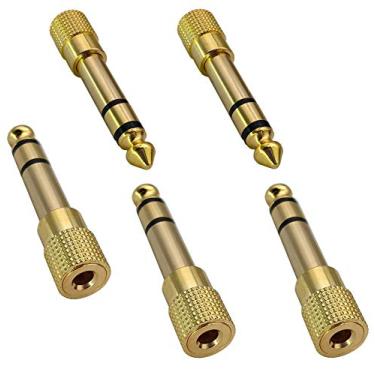 Imagem de AAOTOKK Adaptador de fone de ouvido de 1/4 a 3,5 mm, banhado a ouro, 6,35 mm (1/10.2 cm) macho para áudio estéreo fêmea de 3,5 mm, adequado para amplificadores, guitarras, equipamentos de home theater