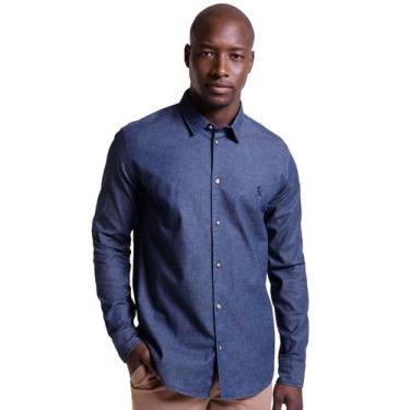 Imagem de Camisa Reserva Masculina Casual Enxuto Jeans Azul Índigo, L/G