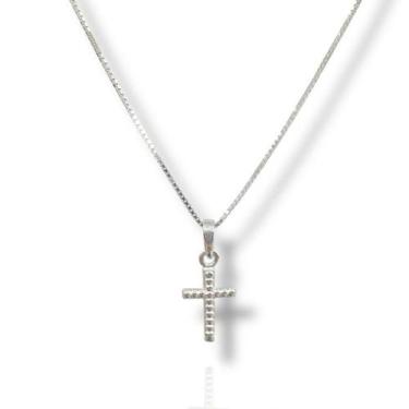 Imagem de Colar Corrente Infantil 40 Cm Pingente Cruz Prata Legítima - Lojas La+