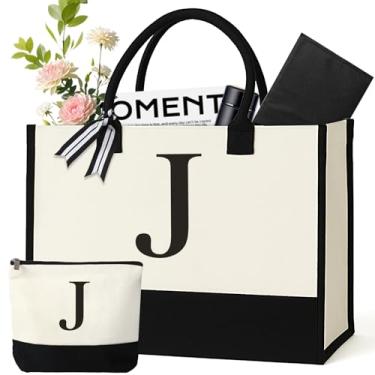 Imagem de GENGBIN Sacola de lona personalizada, presente monograma com zíper para mulheres, Branco, One Size