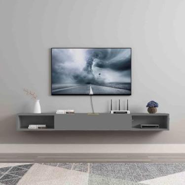 Imagem de Armário De Tv Montado Na Parede Console De Mídia Com Prateleira De Armazenamento Console De Mídia Flutuante Com Porta De Aba Prateleira De Tv Flutuante Mesa De, Grey, 140x20x18.2cm
