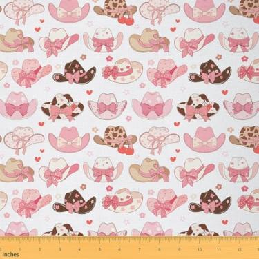 Imagem de Jejeloiu Tecido de estofamento rosa ocidental para cadeiras 2 jardas Cowboy Cowgirl Chapéus Tecido por The Yard Girls Cute Bowknot Dreamy Princess Style Decorativo Impermeável Outdoor Tecido Feminino
