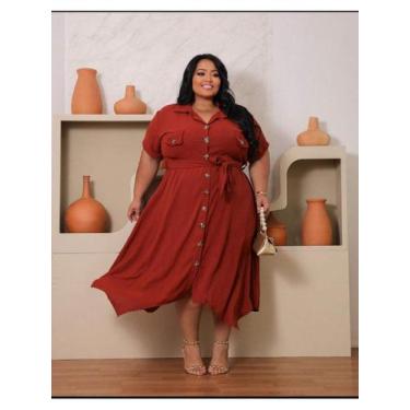 Imagem de Vestido Chemise Feminina Plus Size Longa Tamanho Grande Boho Chic Boto