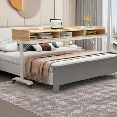 Imagem de Mesa De Cama Sobre A Mesa De Cama Com Gaveta, Mesa De Escritório Sobre A Cama Com Rolamento De 360°, Mesa De Escritório Móvel Com Cama Cruzada, Ajustável Em Altura, Para Casa, Natural, 120cm