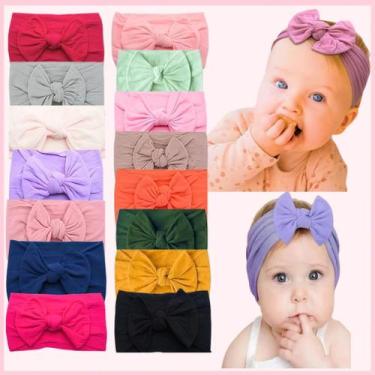 Imagem de Kit 14 Faixinhas de Cabelo para bebê Turbante Macio Cores Personalizáv