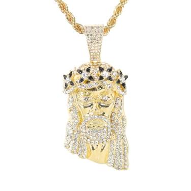 Imagem de ICE STAR Colar masculino com pingente de Jesus com ponta congelada e corrente de corda de 61 cm - Joias hip-hop com cristais simulados, 24-INCHES, Zinco, Zircônia cúbica