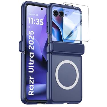 Imagem de HAOMRIYL Capa magnética para Motorola Razr 60 Ultra/60, capa protetora de tela integrada, dobradiça, corpo inteiro, à prova de choque, capa de telefone PC, azul, 60 Ultra