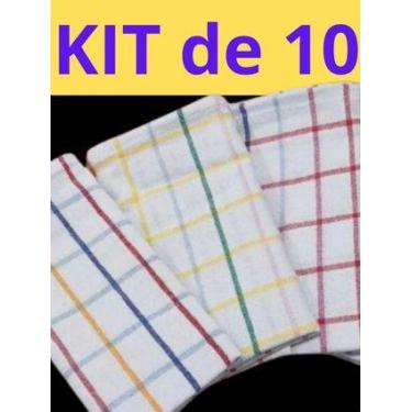 Imagem de Kit com 10 Panos de Prato Listrado Panos de Copa Xadrez Algodão Premiu