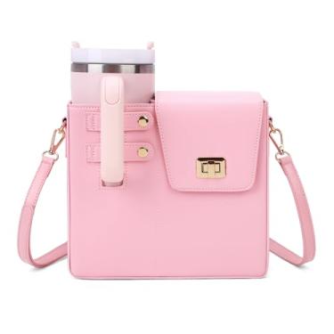 Imagem de Stanley Bolsa para copo com alça - Bolsa tiracolo portátil para armazenamento de garrafa de água Stanley Cup Tumbler 1,134 g, A - rosa