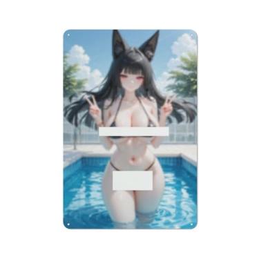 Imagem de Anime Sexy Bikini Hot Girl Pinup Girl Metal Tin Sign Wall Art Poster Decor for Home Bar Club Bedroom Bathroom Man Cave Otaku 20 x 30 cm, AI119