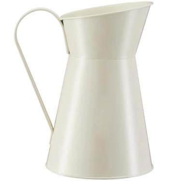 Imagem de Jarra de metal, vaso de flores estilo fazenda creme, jarro de leite decorativo para decoração de casa, 20 cm de altura (creme)