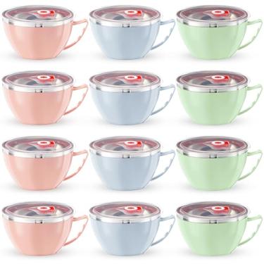Imagem de LemonRoad Pacote com 12 recipientes de armazenamento de alimentos à prova de vazamento de aço inoxidável com alça e tampa, tigela de ramen de 680 g, canecas de sopa, lancheira para cereais de macarrão