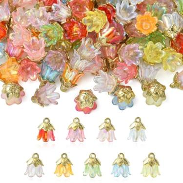 Imagem de UR URLIFEHALL 90 peças, pingentes de flor de trompete de acrílico, 9 cores, pingentes florais de sino fofo para brinco, colar, pulseira, suprimentos DIY