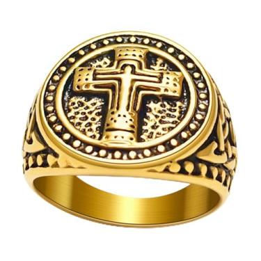 Imagem de Hoyazvet Anéis de cruz cristã para homens - Joias Jesus de aço inoxidável com laterais de nó celta (ouro/preto/prata) - Presente religioso católico, tamanho 7-13, Metal, Sem pedra preciosa