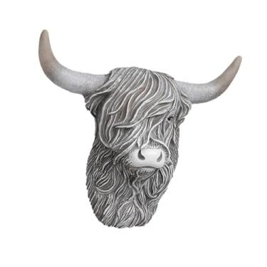 Imagem de Ｂｅｓｇａ Decoração de Vaca, Estatueta de Cabeça de Vaca, Resina Rústica, Decoração de Parede, Cabeça de Animal, Decoração de Parede para Cerca, Casa de Fazenda, Cinza, Tamanho real