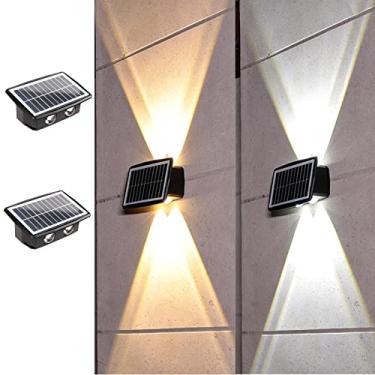 Imagem de ASLIDECOR Pacote com 2 luzes solares de parede, 4 lâmpadas solares de LED, iluminação de cerca de deck à prova d'água para decoração externa de casa (branco quente e branco frio)