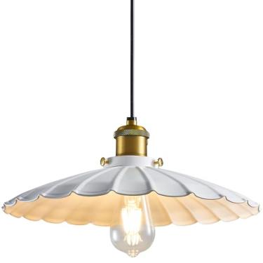 Imagem de Oyisen Luzes pendentes, abajur branco brilhante de 13,8 polegadas Luzes pendentes de cozinha Luzes pendentes de ilha ajustáveis em altura para cozinha estilo industrial luminária suspensa para quarto