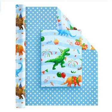 Imagem de Rolo de papel de embrulho WERNNSAI Dinosaur Reversível 5m x 50cm