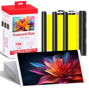 Imagem de Compatível com tinta e papel Canon Selphy CP1500 CP1300, KP-108IN KP108 cartuchos de tinta de 3 cores e 108 folhas de papel fotográfico brilhante 4x6 para Selphy CP1500 CP1200 CP1000 CP910 CP900