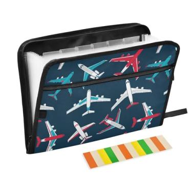 Imagem de Pastas de arquivo azul escuro para aviões, pastas de plástico com 13 bolsos, pasta expansível para documentos, escola, estudantes, escritório, pasta estética com etiquetas tamanho A4 carta