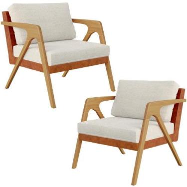 Imagem de Kit 02 Poltronas Sala L02 material sintético Camel Linho Champagne - L