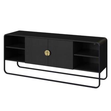 Imagem de Rack Orgânico Luna Artesano 150 cm (larg) em MDP Nero Base Metal Preto