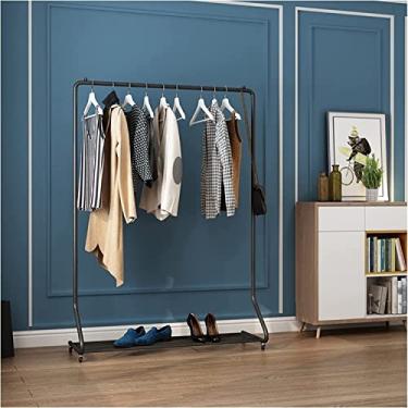 Imagem de Cabide para roupa cabide com prateleiras, calha de roupa removível resistente com sapatos para armazenamento, suporta até 60 kg suporte para barra de roupa para decoração de quarto, preto B