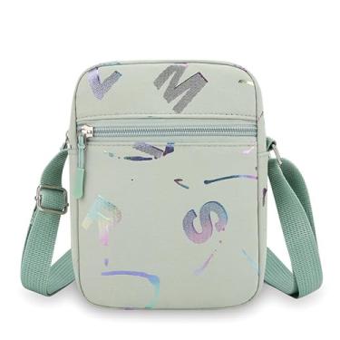 Imagem de Bolsa transversal para telefone feminina, bolsa de ombro de lona, bolsa de mão fofa, bolsa de telefone para viagens e uso diário, Verde