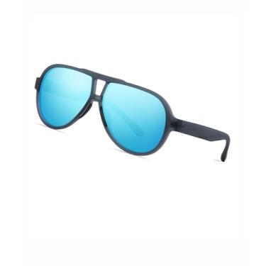 Imagem de Óculos de sol masculinos polarizados, grandes, redondos, óculos de sol clássicos, esportivos, modernos, pesca, dirigir, golfe, SY6115, Armação cinza transparente | Lente espelhada azul, Large