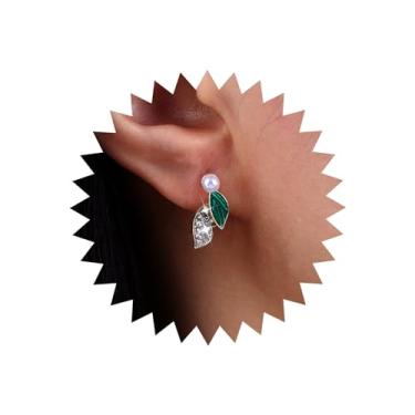 Imagem de Aneneiceera Brincos vintage de folha de cristal acrílico verde brincos de pérola strass brincos minúsculos brincos verdes de resina joia para mulheres, Zinco, nah