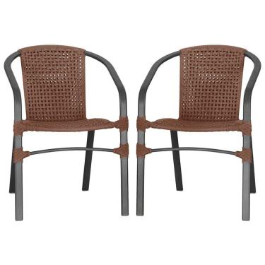 Imagem de 02 Cadeiras Floripa Alumínio Pintura Preta Trama Original Marrom