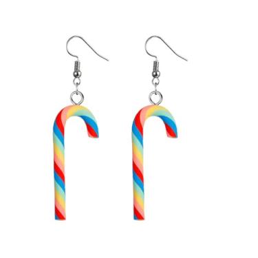 Imagem de Brincos de pingente de arco-íris colorido de pirulito para mulheres, doces ou travessuras, presentes de Natal, presentes de Natal, joias modernas, middle, Acrílico, Sem pedra preciosa