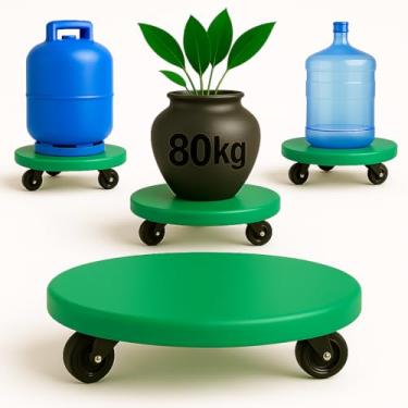 Imagem de Suporte para Vasos de Plantas em Cimento Verde Folha | 25cm | Rodízios ABS Giratórios | Suporta 80kg | Design Moderno e Minimalista | by Ateliê TH Wood Art