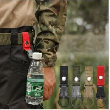 Imagem de 4 peças de clipe de garrafa de água portátil para pendurar anel de garrafa de água chaveiro clipe de garrafa de água mineral para cinto de mochila correia de nylon para acampamento tático ao ar livre