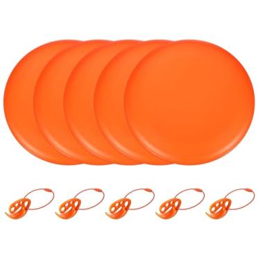 Imagem de YELARXI Disco voador, disco voador esportivo de 27 cm e 175 g e pacote com 5 e plástico e laranja com anel de transporte - adequado para (ao ar livre/praia/acampamento/parque/animal de estimação/pro