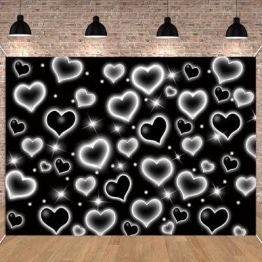Imagem de Pano de fundo do início dos anos 2000 para foto de festa de coração preto, 30 x 20 m, coração com glitter, doce, 16, 18, 21, 30, mulheres, homens, feliz aniversário, decoração de parede