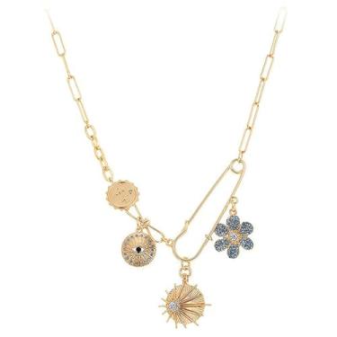 Imagem de JOYEAR Colar de clipe de papel feminino, pingente de olho turco, dourado, grosso, boêmio, presente unissex, Standard, Liga de aço, Diamante sintético