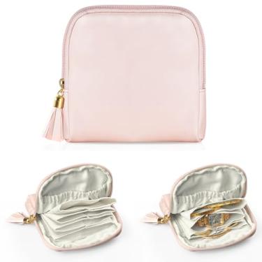 Imagem de Kakurookie Estojo de joias de viagem pequeno, bolsa portátil de armazenamento de joias, bolsa com zíper para mulheres, bolsa de joias de veludo para anéis, brincos, colares, presentes de beleza para