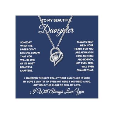 Imagem de Embtrem To My Daughter Gifts Colar de coração de prata Moissanite para mulheres I Love You To The Moon And Back Joias de aniversário presentes para filha de mãe e pai, Cobre, Sem Pedra Preciosa