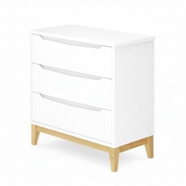 Imagem de Cômoda Infantil Retrô 3 Gavetas Amor Perfeito Divicar Branco com Pés em Madeira Maciça e Pintura Atóxica UV