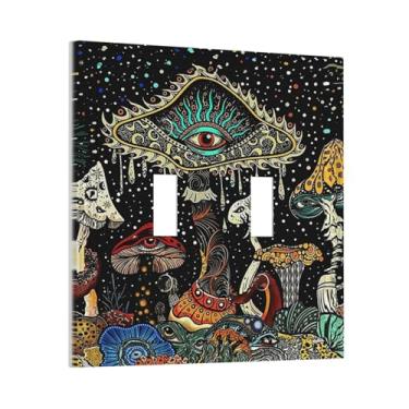 Imagem de Fantasia mágica floral planta cogumelo verde hippie olhos caprichosos 2 gangues capa de interruptor de luz dupla placa decorativa de parede placa elétrica para casa de banho, casa de banho, decoração