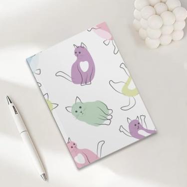 Imagem de Caderno minimalista pastel de gato para trabalho, caderno de composição A5 (21 x 14,7 cm), caderno pautado na faculdade, agenda de viagem forrada para escrever, presentes para amantes de gatos 1