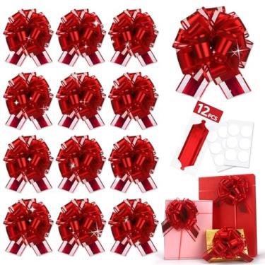 Imagem de Grande laço vermelho para embrulho de cesta de presente, laços de presente de Natal, laço de fita para enfeite de árvore de Natal, garrafas de vinho, buquê de flores, decoração de festa do dia dos