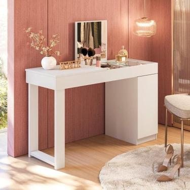 Imagem de Escrivaninha Penteadeira Love Com Vidro De Correr Espelho Prateleira ? Design Moderno - Branco Fosco