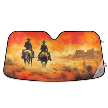 Imagem de Blueangle Protetor solar para para-brisas de carro Western Desert Cowboy para carros - Proteção UV dobrável, ajuste universal 139.7 cm x 70.1 cm Protetor de para-brisa frontal (315)
