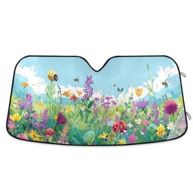 Imagem de ATTX Para-brisa de carro Summer Wild Flower 139.7 cmx70.1 cm Protetor solar universal com proteção UV, persiana de janela frontal automática dobrável para caminhões Sedans SUVs #160